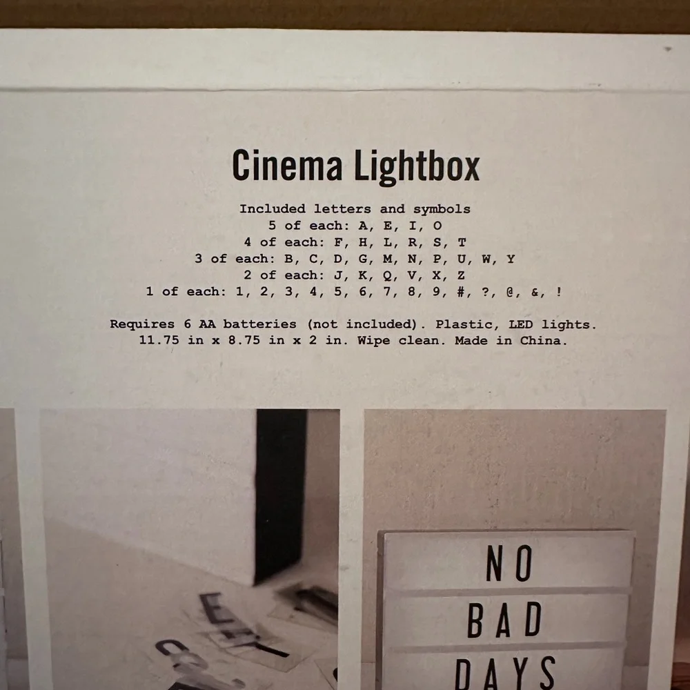 Cinema Lightbox Marquee Sign - White with Black Letters